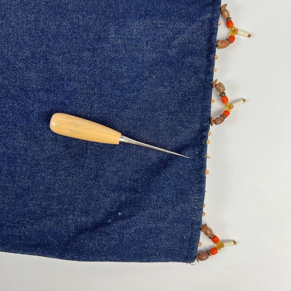 Pier 1 Placemats Set Of 9 Denim Beaded Fringe Country Boho Western Flaws - Picture 9 of 13